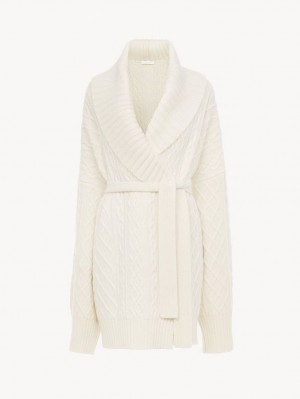 Chloe Belted Wrap Cardigan Strikkevarer Hvite | CHE-SR13957