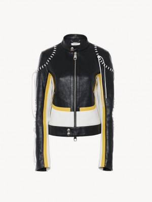 Chloe Biker Jacket Leather Svarte Gul | CHE-SR14108