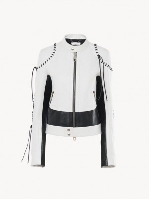 Chloe Biker Jacket Leather Svarte Hvite | CHE-SR14106