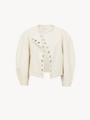 Chloe Boxy Jacket Leather Hvite | CHE-SR14104