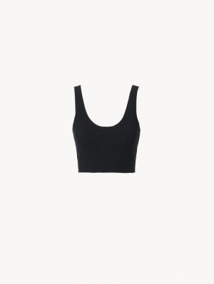 Chloe Cropped Tank Strikkevarer Svarte | CHE-SR13922