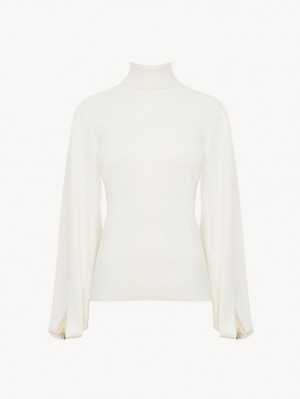 Chloe Fitted Mock-neck Strikkevarer Hvite | CHE-SR13958