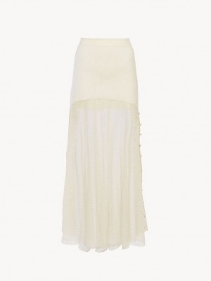 Chloe Flared Maxi Skjørt Hvite | CHE-SR14077