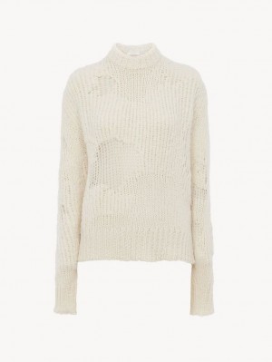 Chloe Generous Mock-neck Strikkevarer Hvite | CHE-SR13953