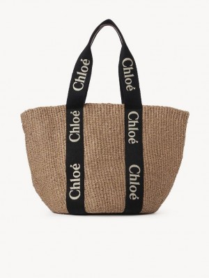 Chloe Large Woody Basket Tote Veske Svarte Beige | CHE-SR13333