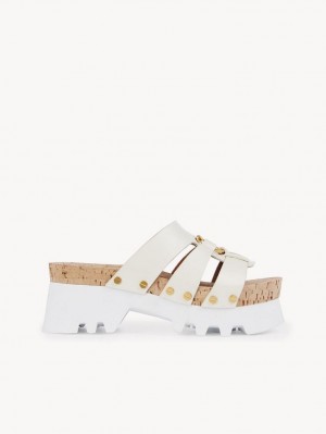 Chloe Owena Platform Badesandaler Mule Hvite | CHE-SR14133