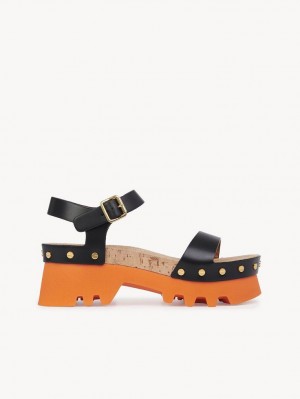 Chloe Owena Platform Sandaler Svarte | CHE-SR14152