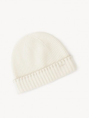 Chloe Ribbet Knit Beanie Hatt Hvite | CHE-SR14473