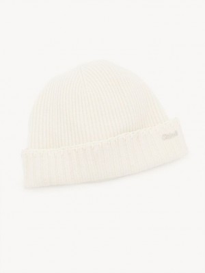 Chloe Ribbet Knit Beanie Hatt Hvite | CHE-SR14486