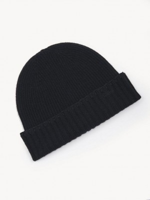 Chloe Ribbet Knit Beanie Hatt Svarte | CHE-SR14487