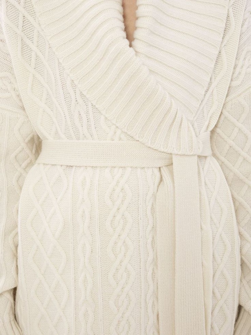 Chloe Belted Wrap Cardigan Strikkevarer Hvite | CHE-SR13957