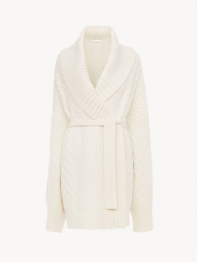 Chloe Belted Wrap Cardigan Strikkevarer Hvite | CHE-SR13957