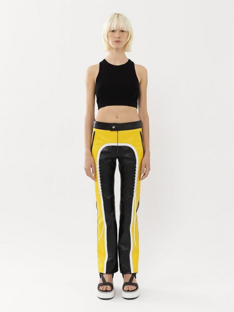 Chloe Biker Pants Leather Svarte Gul | CHE-SR14107