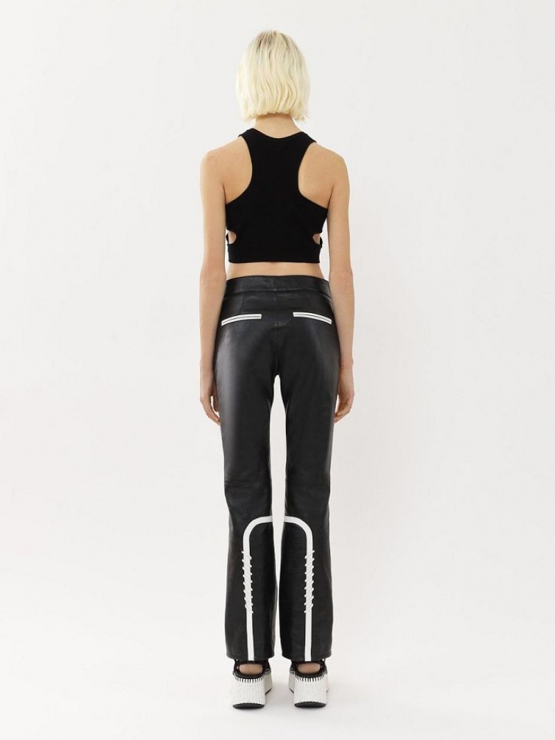 Chloe Biker Pants Leather Svarte Gul | CHE-SR14107