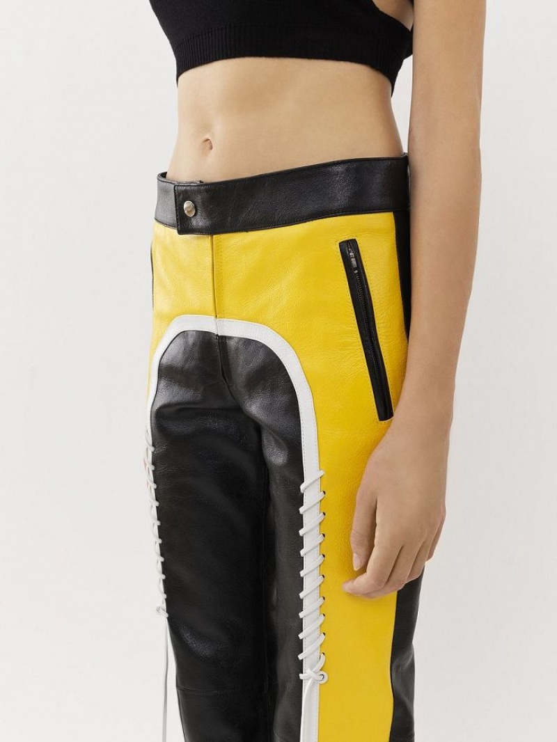 Chloe Biker Pants Leather Svarte Gul | CHE-SR14107