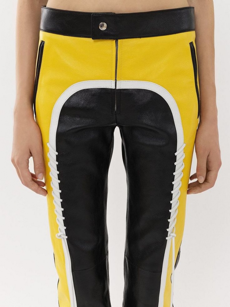 Chloe Biker Pants Leather Svarte Gul | CHE-SR14107