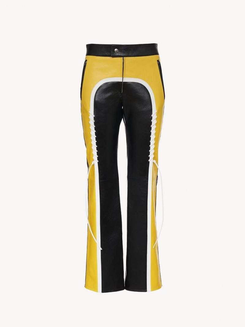 Chloe Biker Pants Leather Svarte Gul | CHE-SR14107