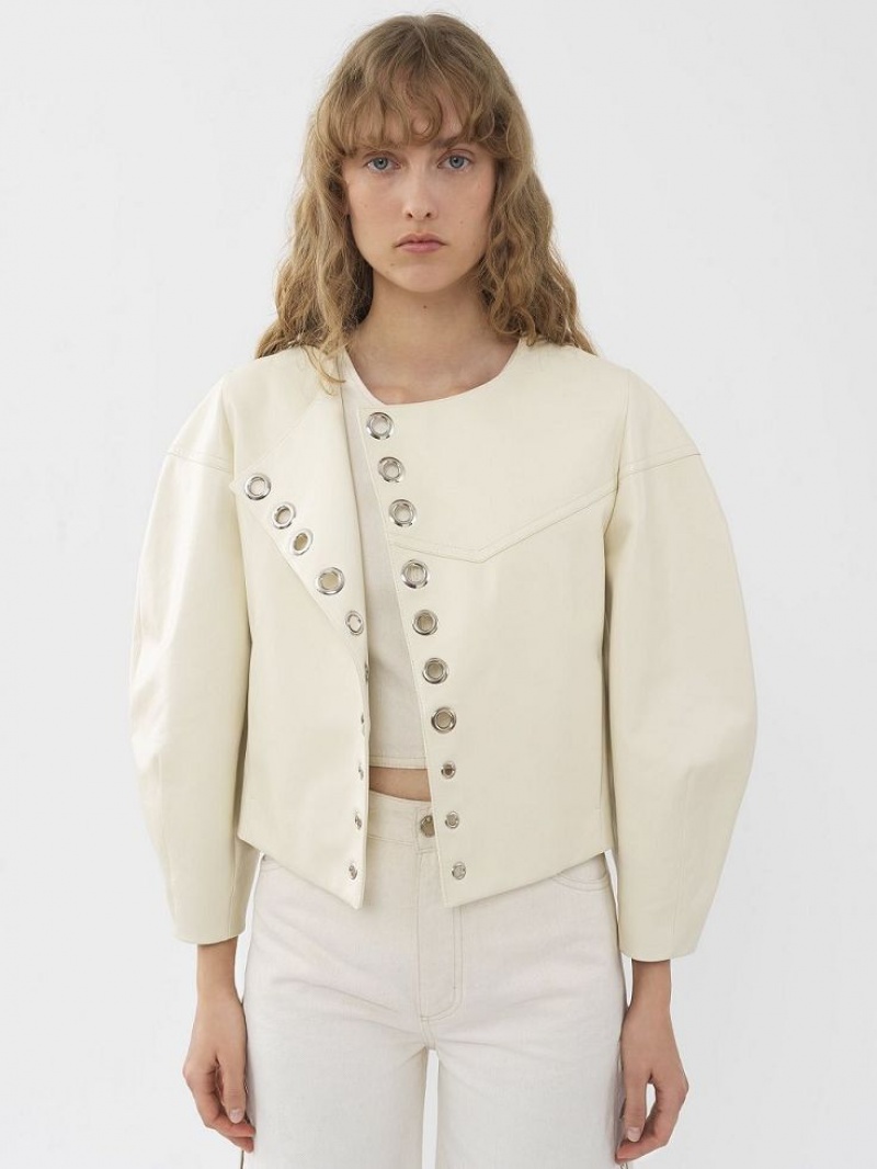 Chloe Boxy Jacket Leather Hvite | CHE-SR14104