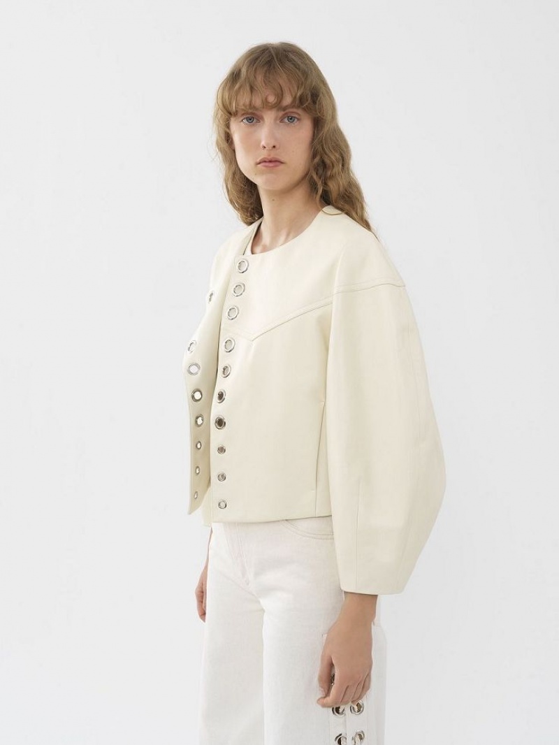 Chloe Boxy Jacket Leather Hvite | CHE-SR14104