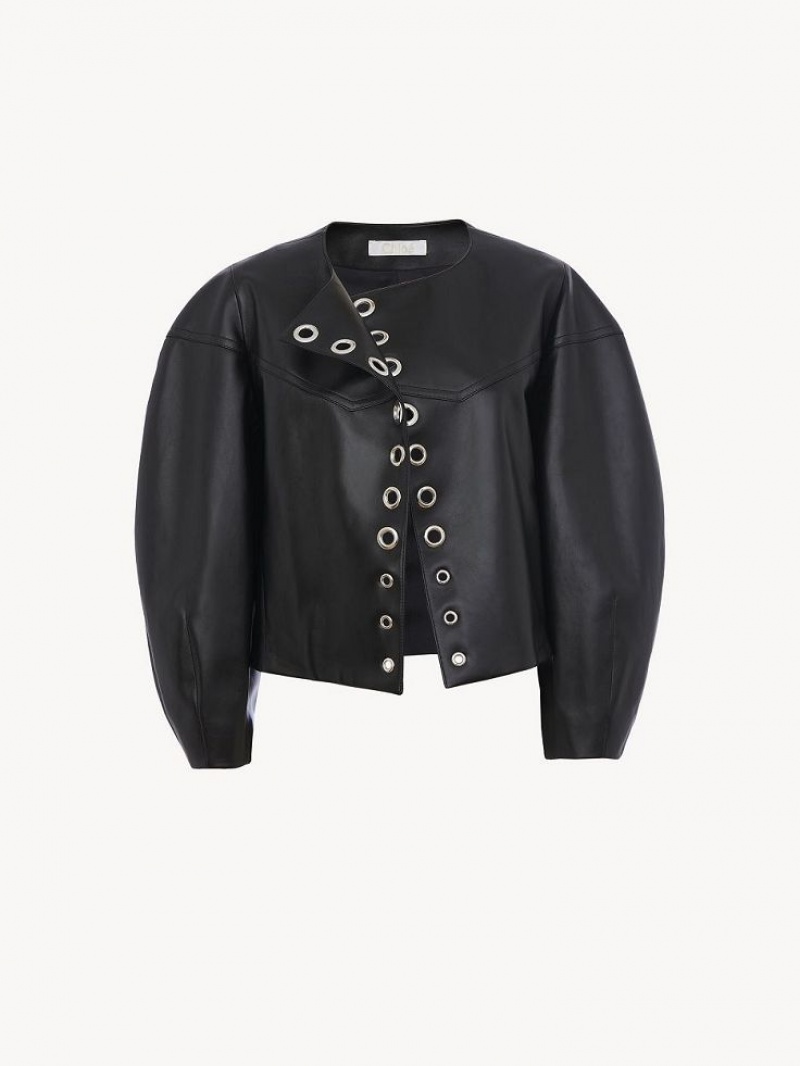 Chloe Boxy Jacket Leather Svarte | CHE-SR14103