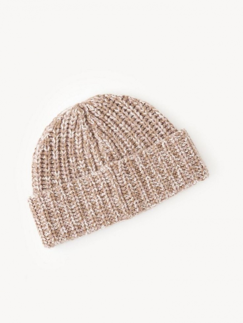 Chloe Chunky Strikket Beanie Hatt Beige Rosa | CHE-SR14474