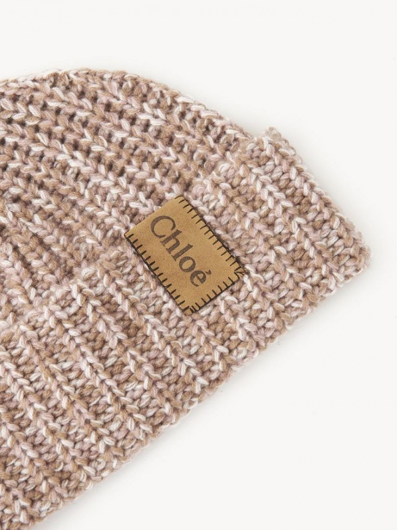 Chloe Chunky Strikket Beanie Hatt Beige Rosa | CHE-SR14474