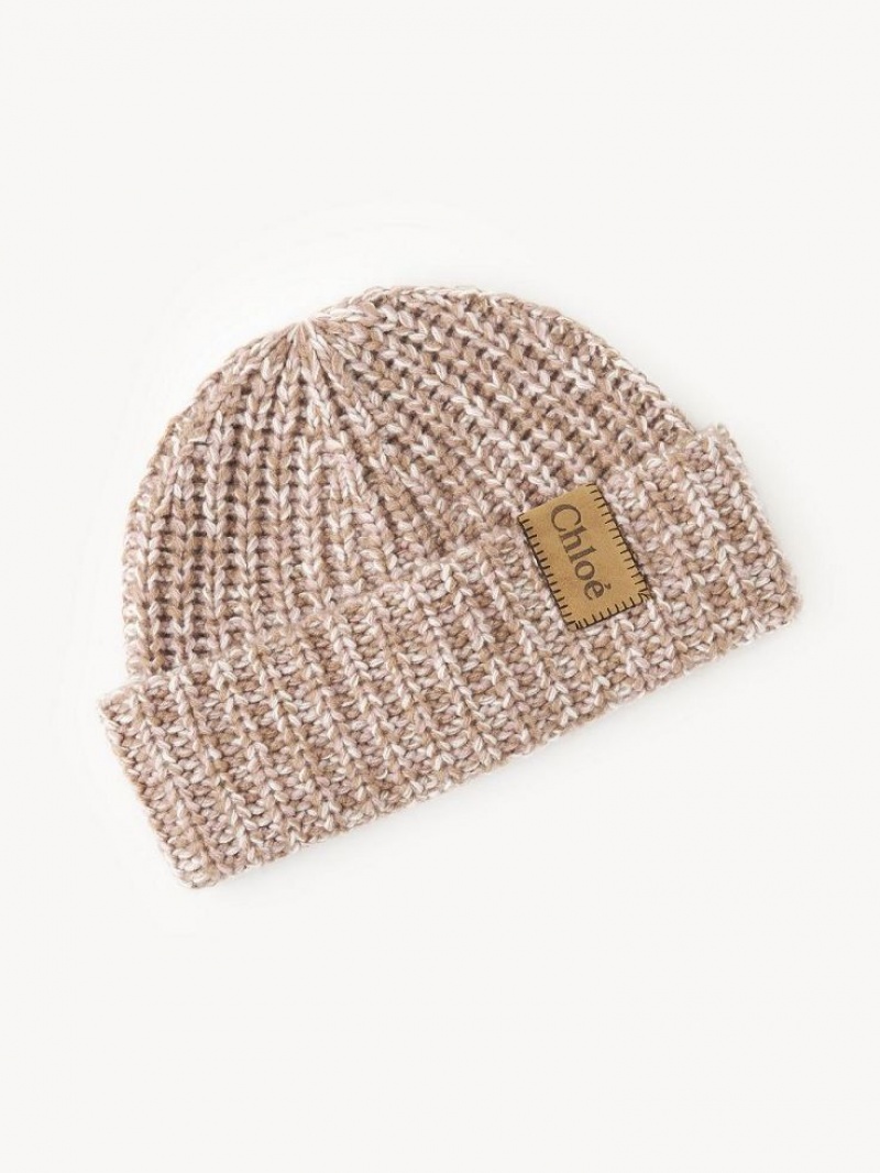 Chloe Chunky Strikket Beanie Hatt Beige Rosa | CHE-SR14474