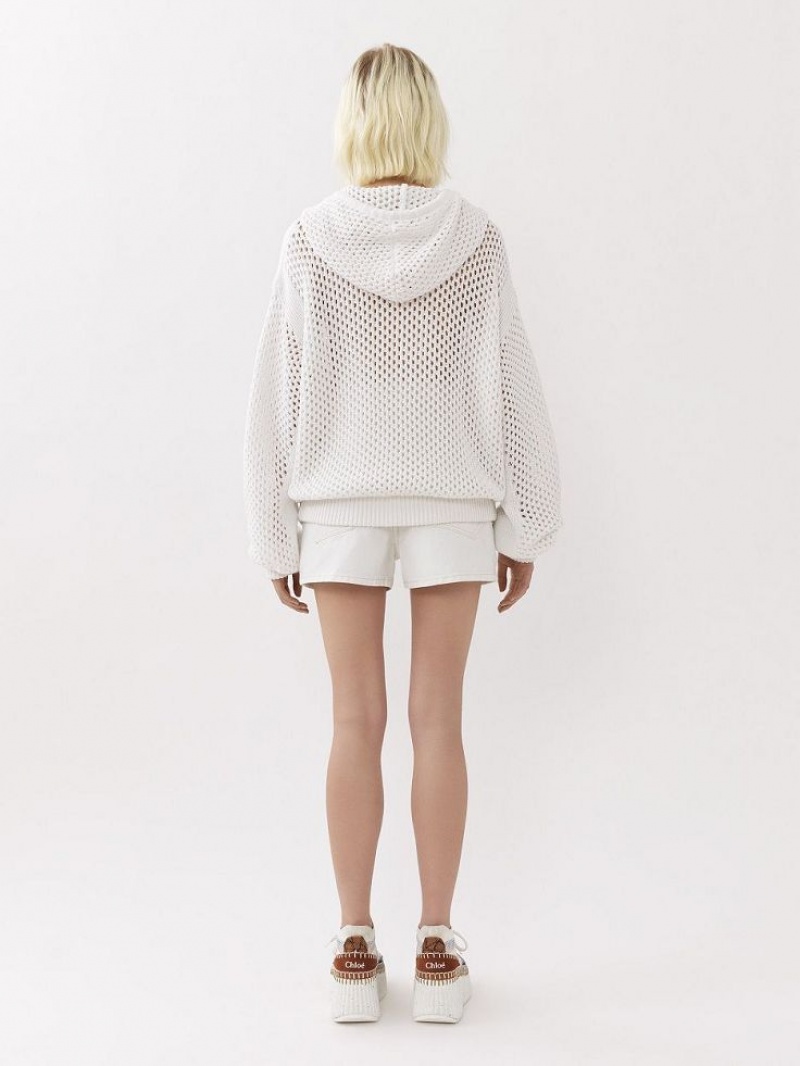 Chloe Crochet Hoodie Strikkevarer Hvite | CHE-SR13935