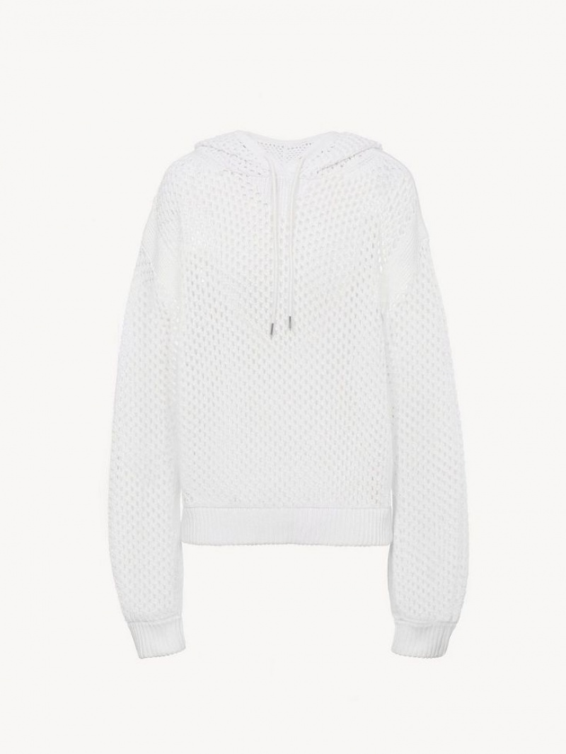 Chloe Crochet Hoodie Strikkevarer Hvite | CHE-SR13935