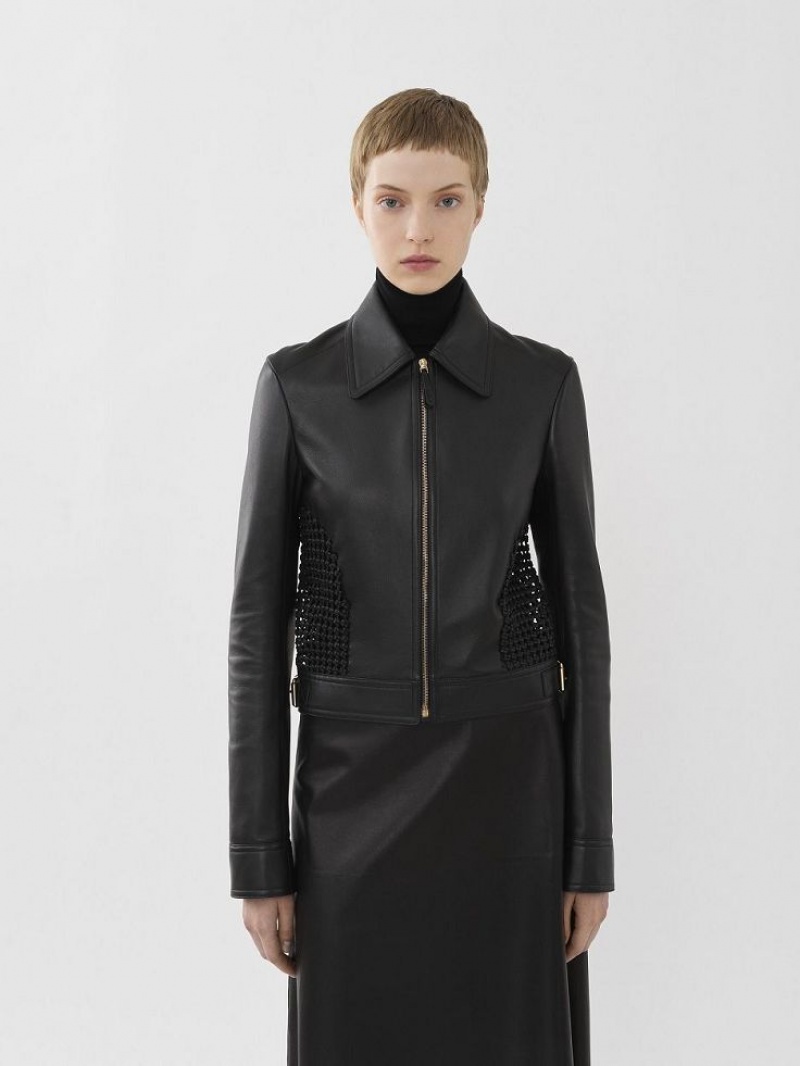 Chloe Cropped Jacket Leather Svarte | CHE-SR14113