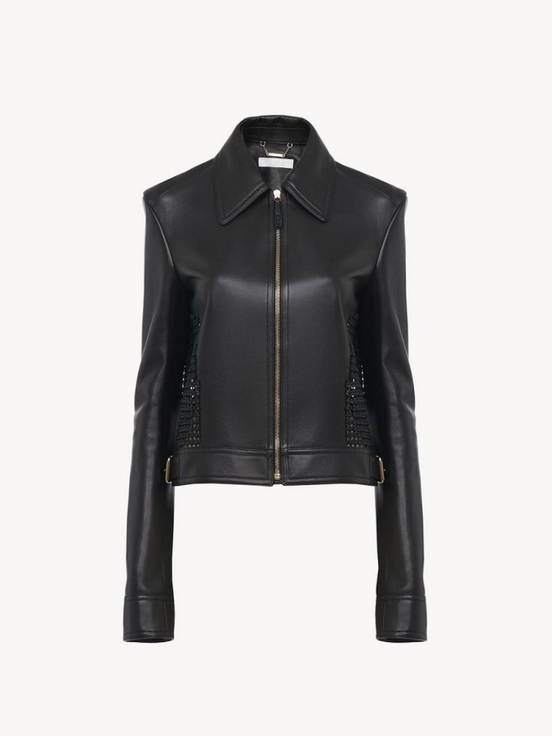 Chloe Cropped Jacket Leather Svarte | CHE-SR14113