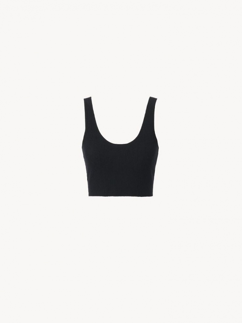 Chloe Cropped Tank Strikkevarer Svarte | CHE-SR13922