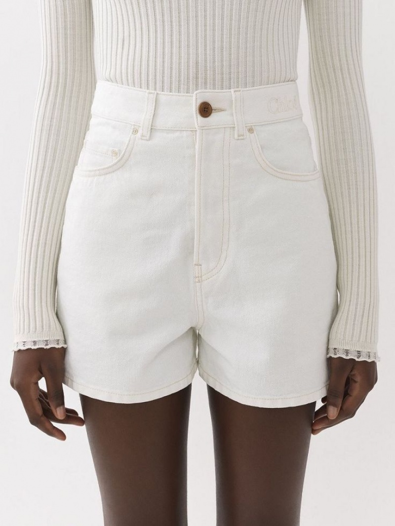 Chloe Dukuno Denim Shorts Hvite | CHE-SR13978