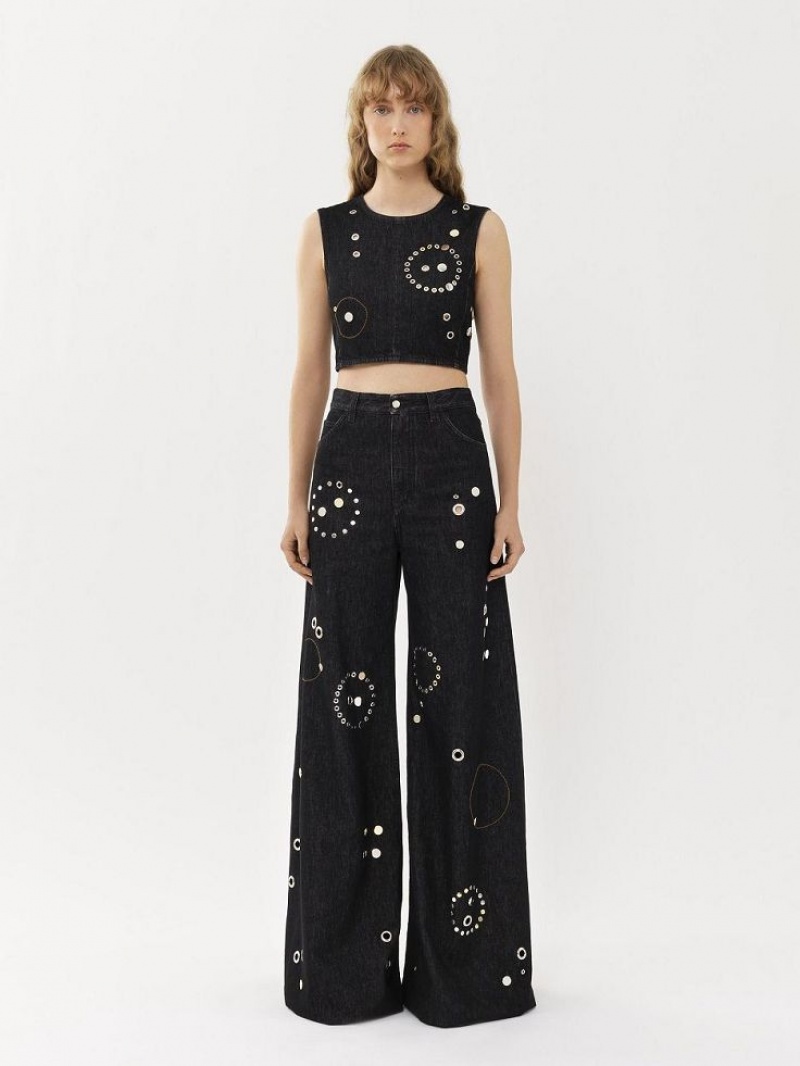 Chloe Embellished Rave Jeans Svarte | CHE-SR13984