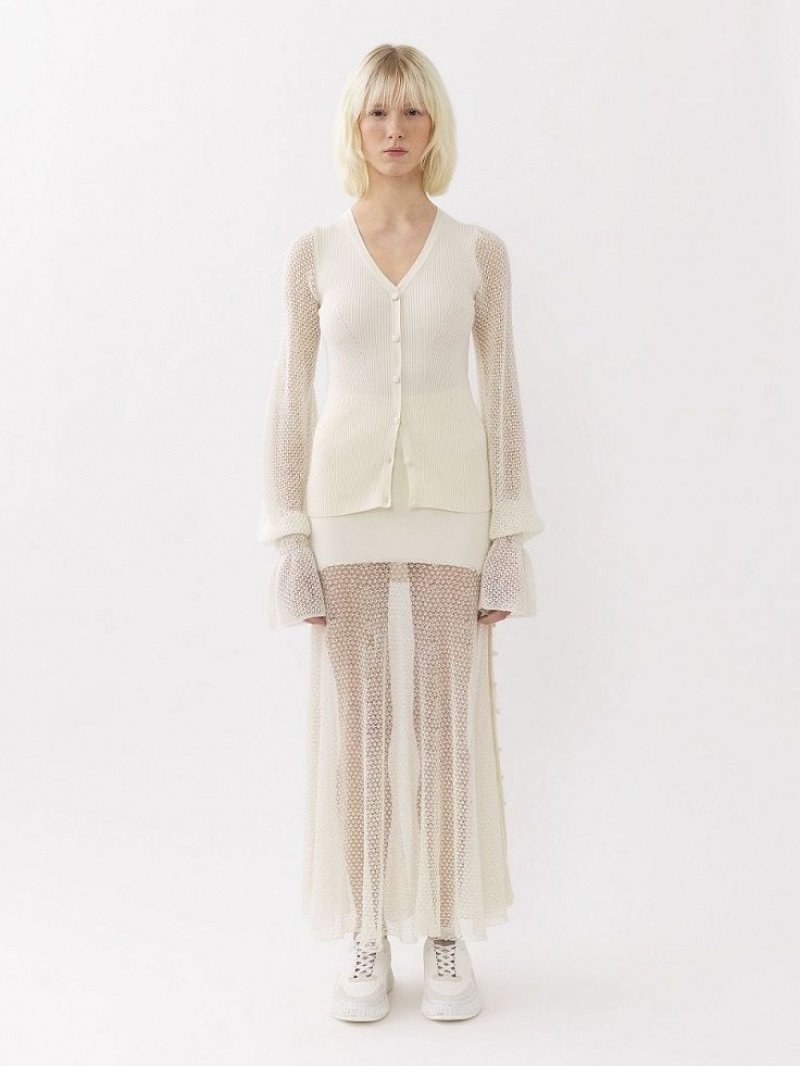 Chloe Fitted Cardigan Strikkevarer Hvite | CHE-SR13941