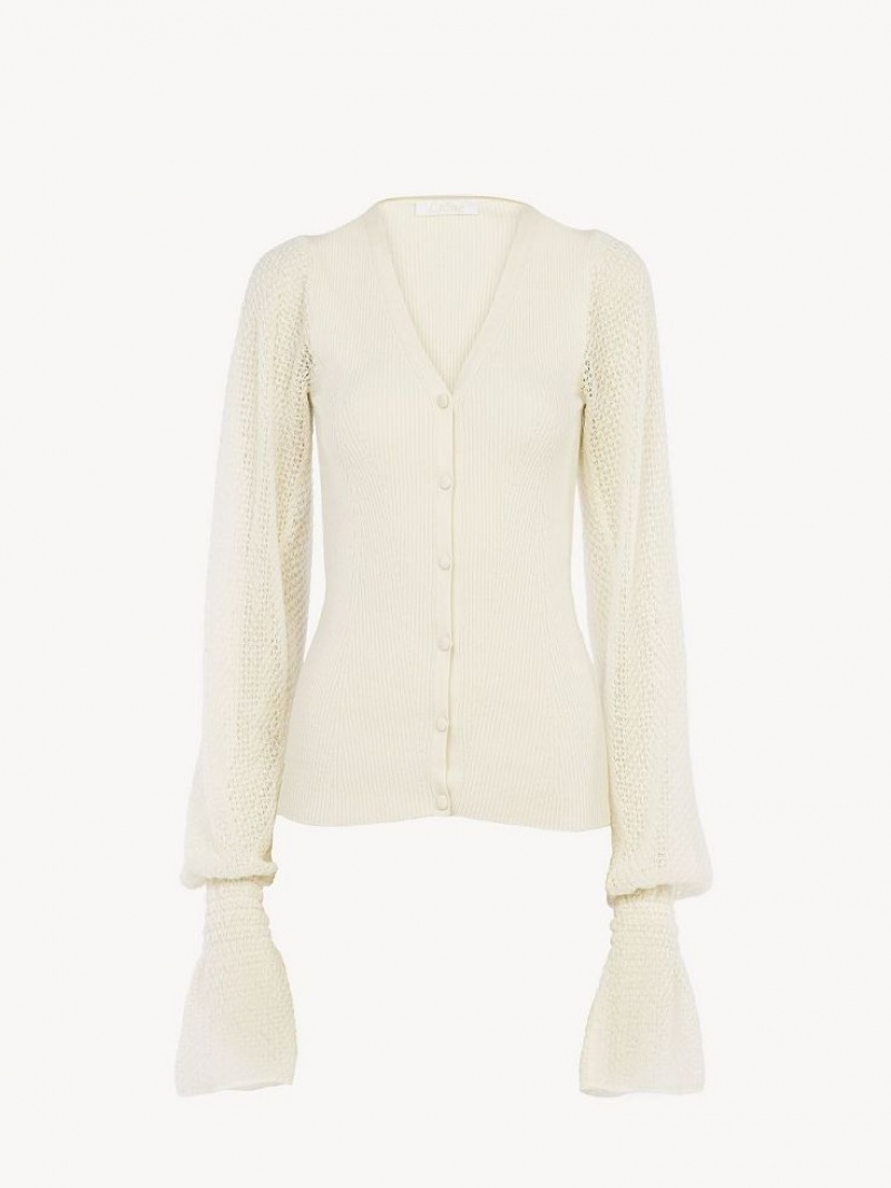 Chloe Fitted Cardigan Strikkevarer Hvite | CHE-SR13941