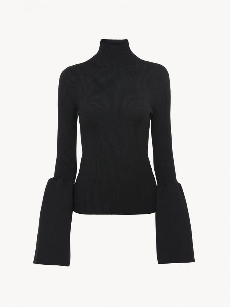 Chloe Fitted Mock-neck Gensere Svarte | CHE-SR13903