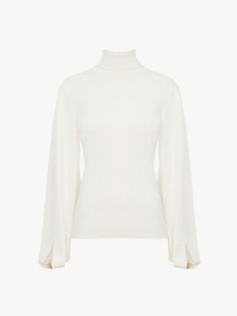 Chloe Fitted Mock-neck Strikkevarer Hvite | CHE-SR13958