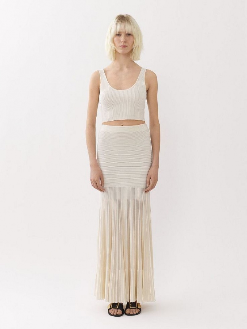 Chloe Flared Maxi Skjørt Hvite | CHE-SR14075