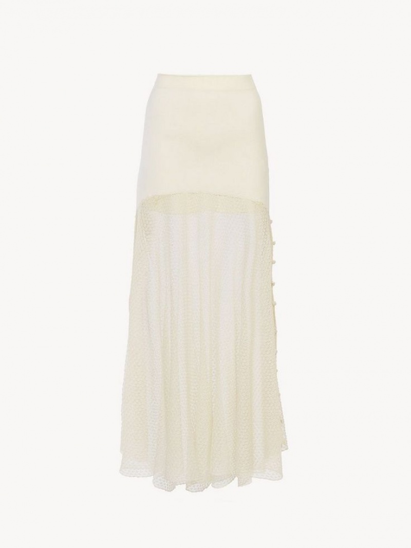 Chloe Flared Maxi Skjørt Hvite | CHE-SR14077