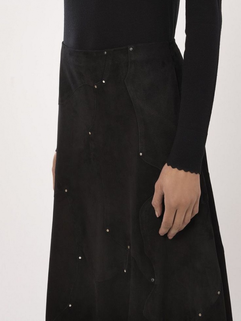 Chloe Flared Midi Skirt Leather Svarte | CHE-SR14121