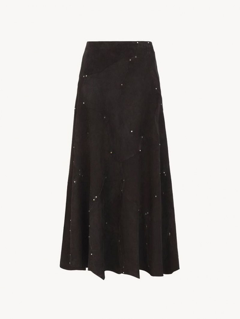 Chloe Flared Midi Skirt Leather Svarte | CHE-SR14121