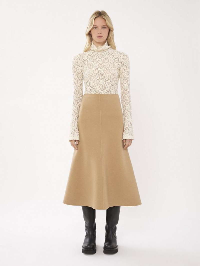 Chloe Flared Midi Skjørt Beige | CHE-SR14093