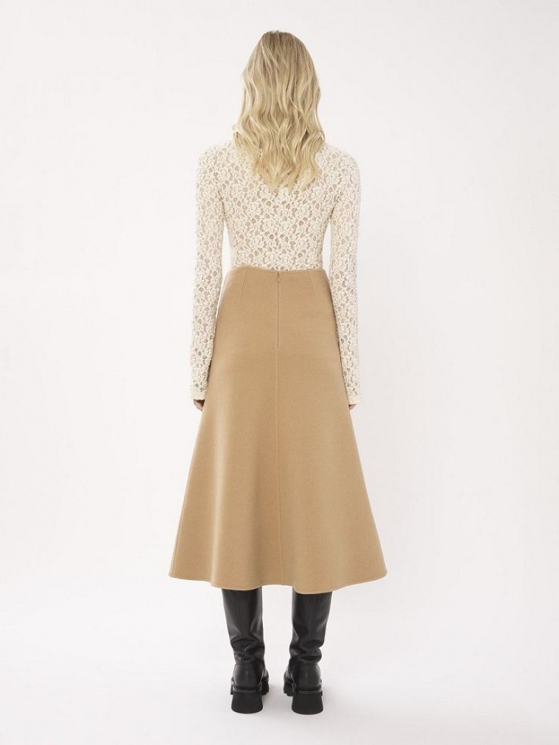 Chloe Flared Midi Skjørt Beige | CHE-SR14093