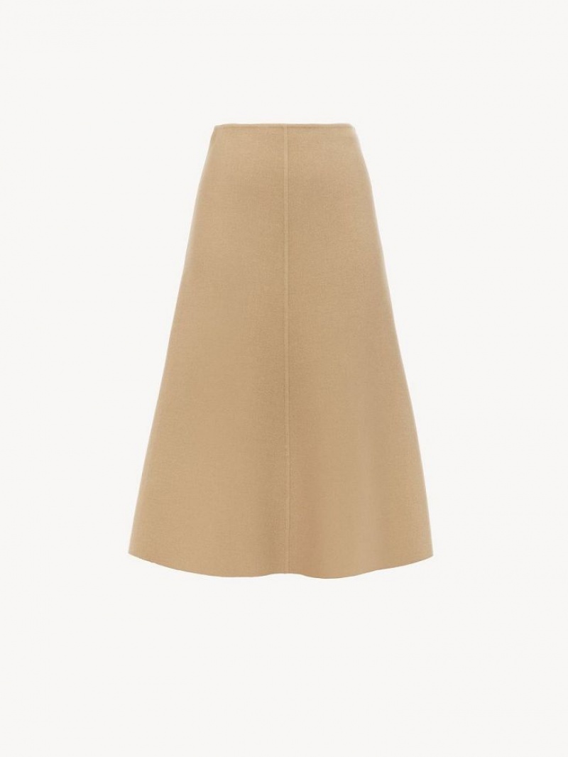 Chloe Flared Midi Skjørt Beige | CHE-SR14093