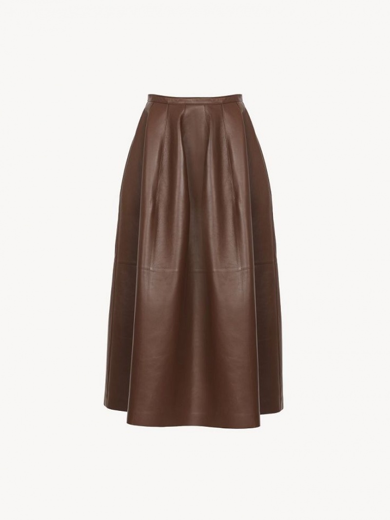 Chloe Gathered Mid-length Skirt Leather Kaffe | CHE-SR14116