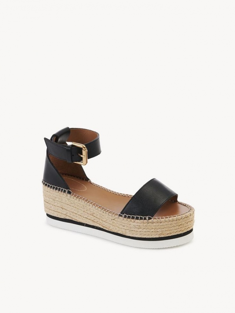 Chloe Glyn Espadrille Sandaler Svarte | CHE-SR14836