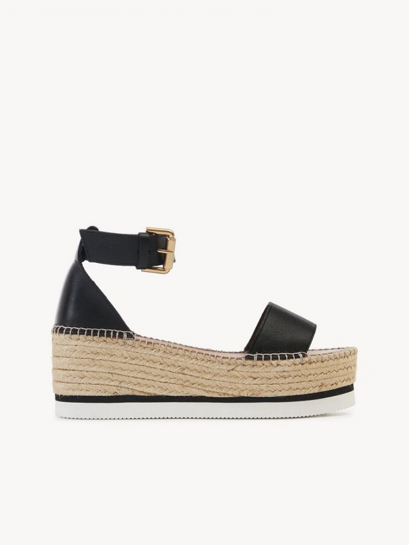 Chloe Glyn Espadrille Sandaler Svarte | CHE-SR14836