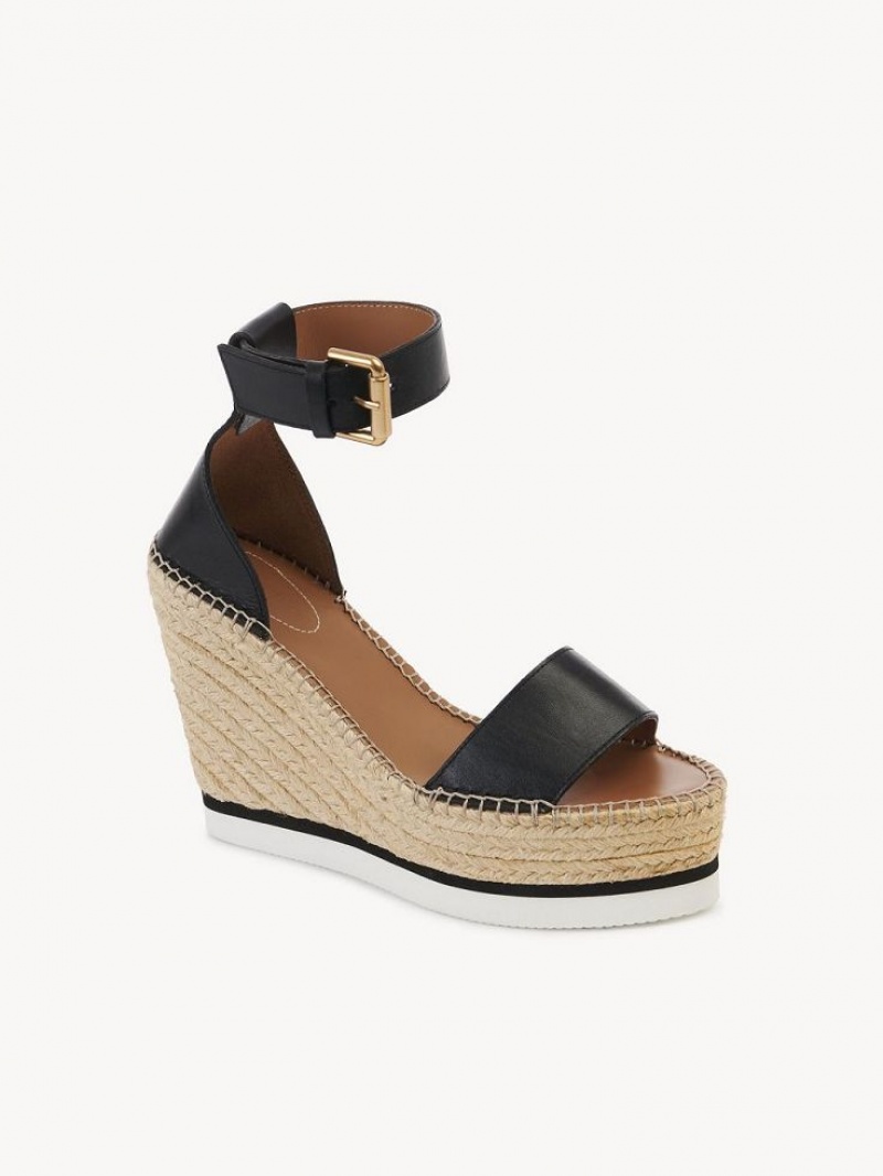 Chloe Glyn Espadrille Wedge Svarte | CHE-SR14839