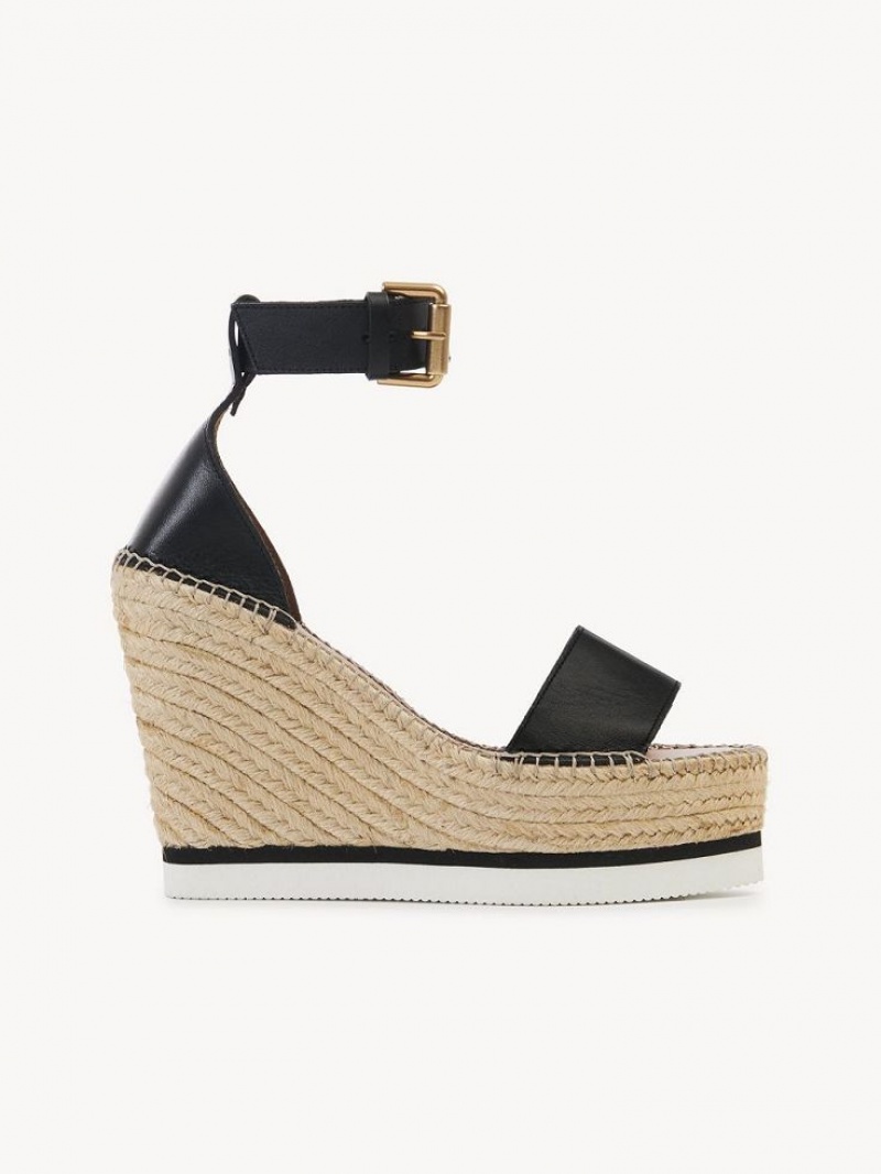 Chloe Glyn Espadrille Wedge Svarte | CHE-SR14839